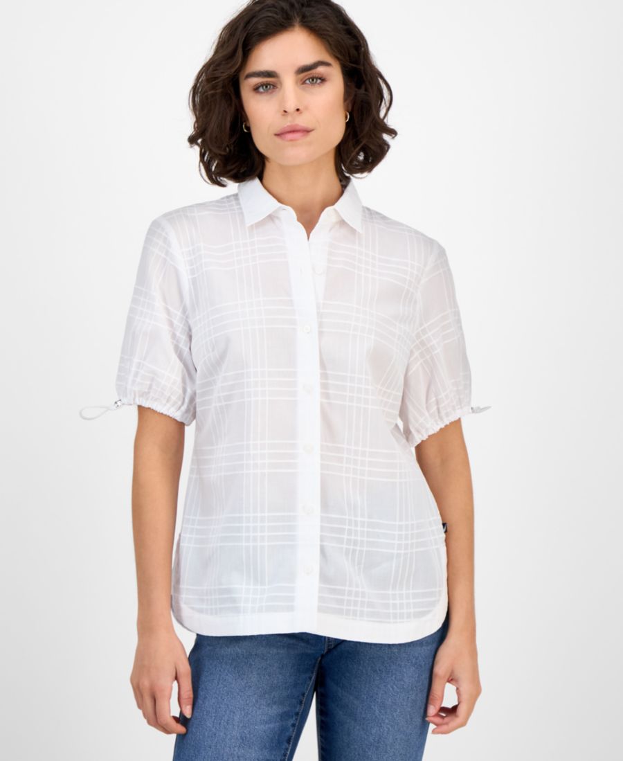 

Женская рубашка для кемпинга с рукавами-бандо в клетку Nautica Jeans, Bright White