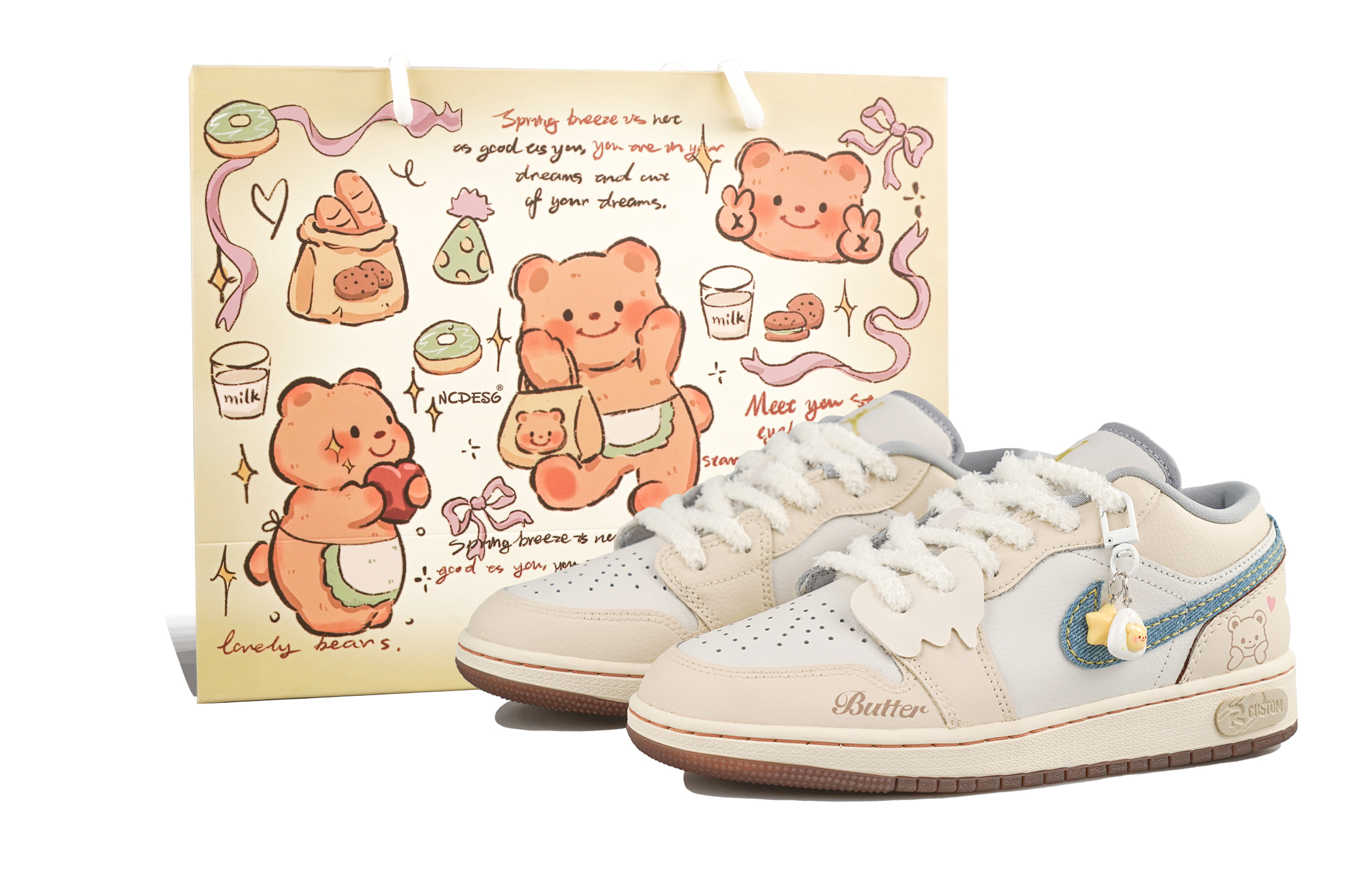 

Jordan Баскетбольные кроссовки Air 1 RISK Cream Bear с амортизацией, износостойкие, низкие, детские, цвета «заварной крем», для подростков