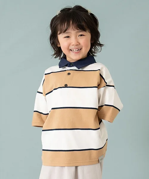 Детская футболка с воротником Raglan and D. petit main бежевая