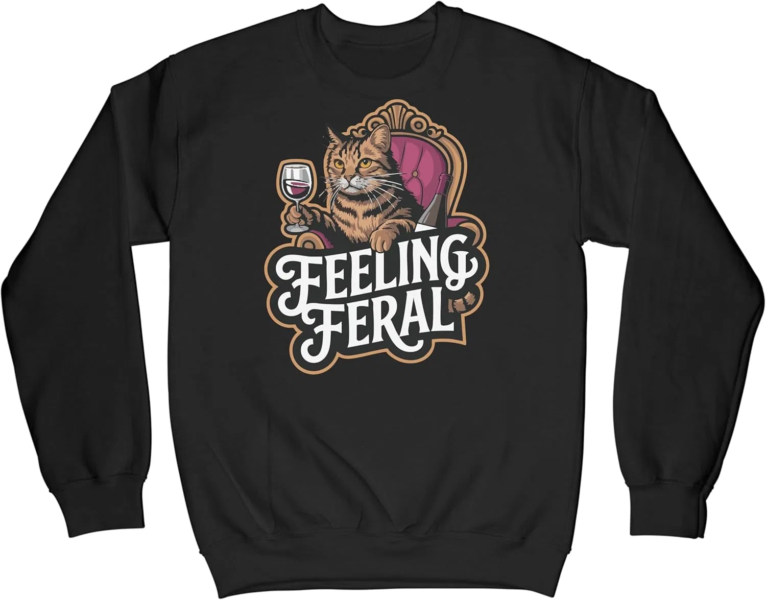 LIBBY'S BENCHMARK27 DESIGNS Толстовка Feeling Feral для любителей кошек и владельцев кошек, забавная одежда с винными нотками, черный