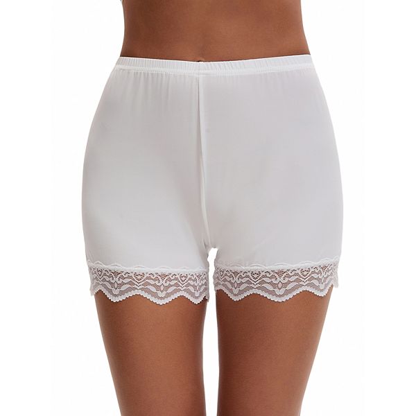 

Женские шорты-бойфренды из айс шелка с кружевной отделкой и средней посадкой Inspire Chic, White