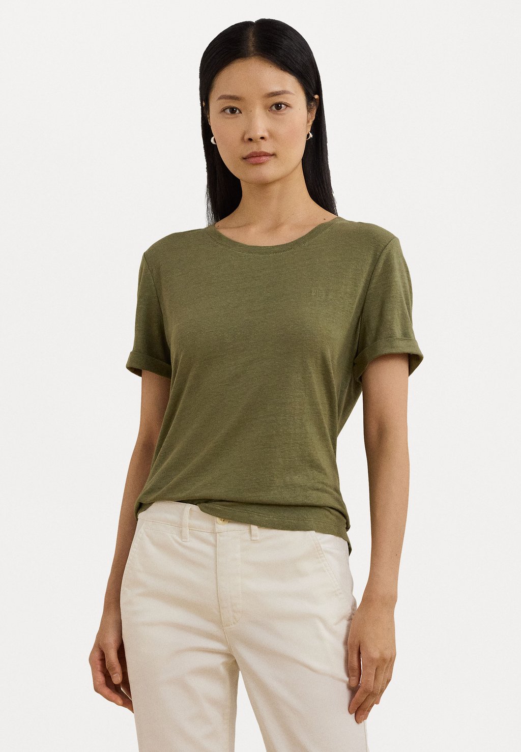 

Футболка с принтом LINEN BLEND JERSEY SHORT SLEEVE TEE Lauren Ralph Lauren, светло-зеленый