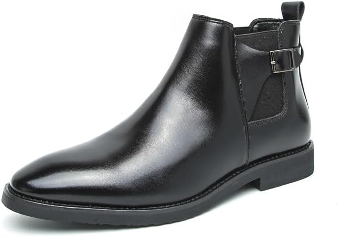 

Мужские кожаные челси-ботинки Santimon с боковой пряжкой, классические с удобной посадкой, прочные современные ботинки до щиколотки, черный