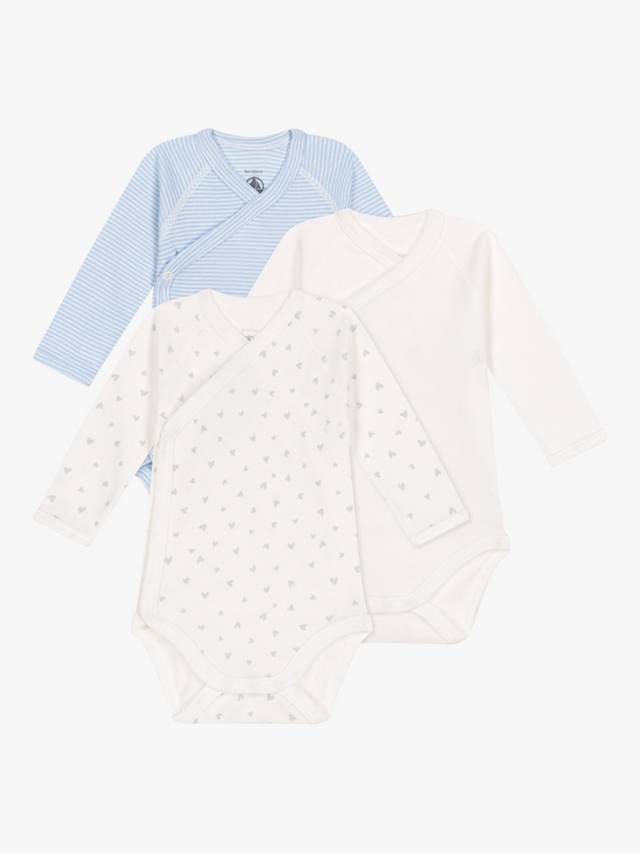 

Детское хлопчатобумажное боди с длинным рукавом Petit Bateau, синий/белый