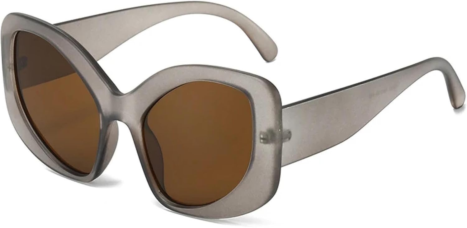 

Модные солнцезащитные очки большого размера «кошачий глаз» для женщин, защита от УФ-излучения UV400, ретро-очки для мужчин, матовые, конфетного цвета TVTBBVV, Matte Grey Tea