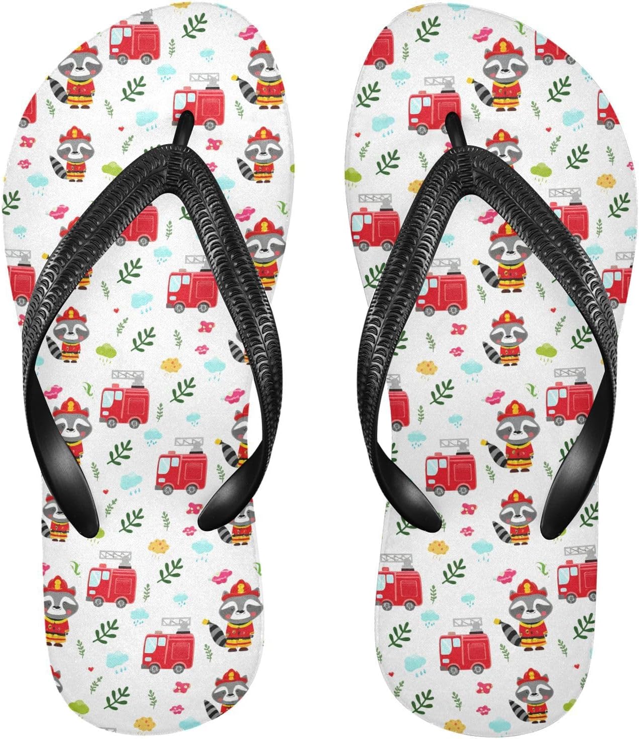 

Женские и мужские пляжные шлепанцы с рисунком пожарной машины и енота для лета, для душа 2301648 Kfbe, Truck