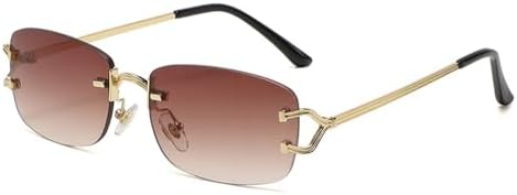 

Квадратные солнцезащитные очки для мужчин, полуметаллические, сине-зеленые, без оправы, модные женские солнцезащитные очки без оправы, для женщин, UV400 MTZJH, Gold With Brown