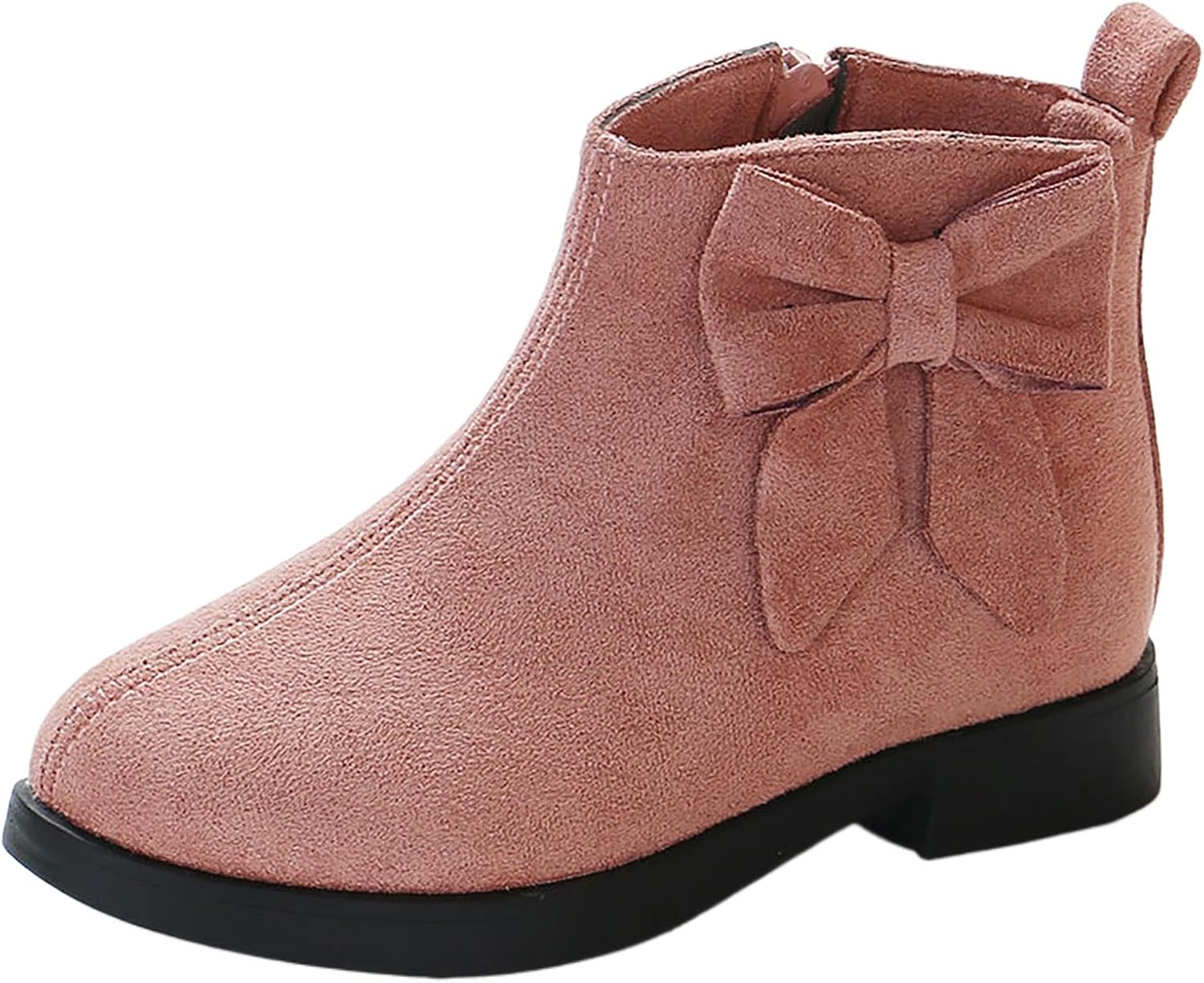 

Детские ботильоны для девочек с шнуровкой, боковой молнией и бантом, низкий каблук, однотонные, теплые зимние уличные туфли с квадратным носком, мягкие, для детей 6-11 лет Generic, #03 Pink