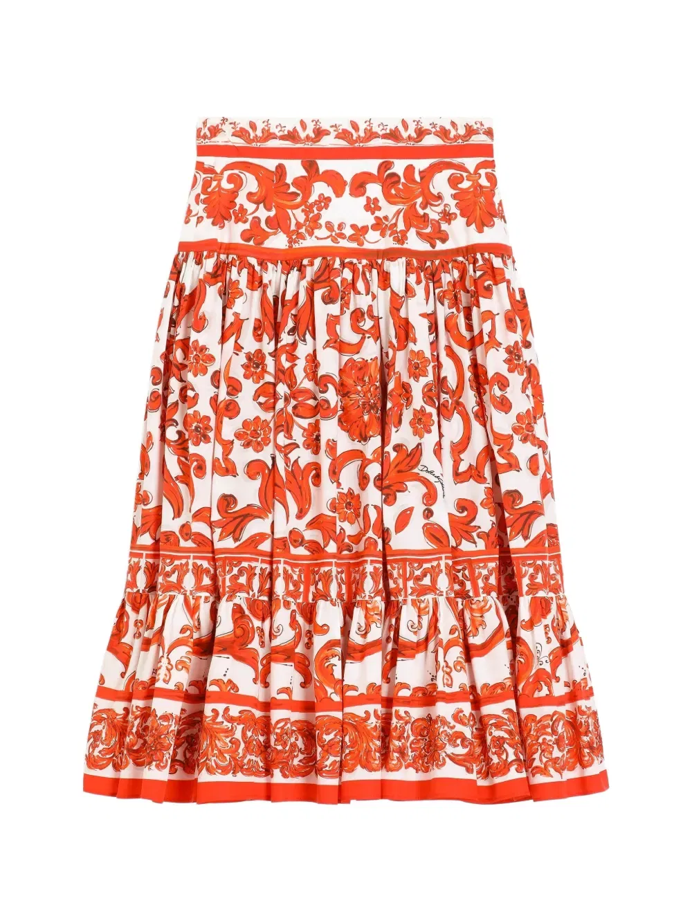 Юбка из поплина с майоликовой печатью Dolce & Gabbana Kids, белый