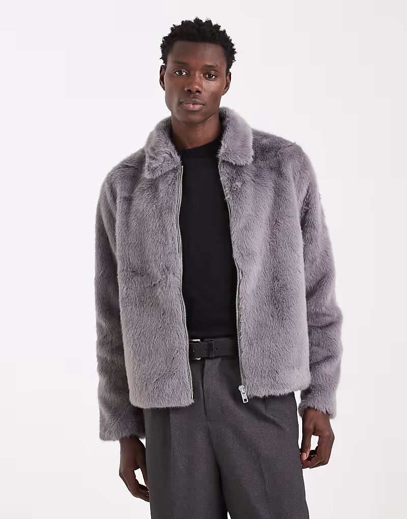 

Куртка из искусственного меха серого цвета Asos Design