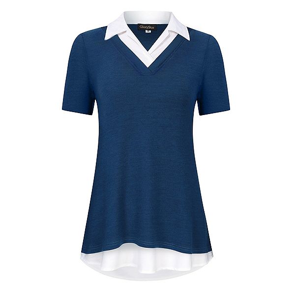 

Женская блуза с коротким рукавом и контрастным воротником Clearflower, Dark Blue