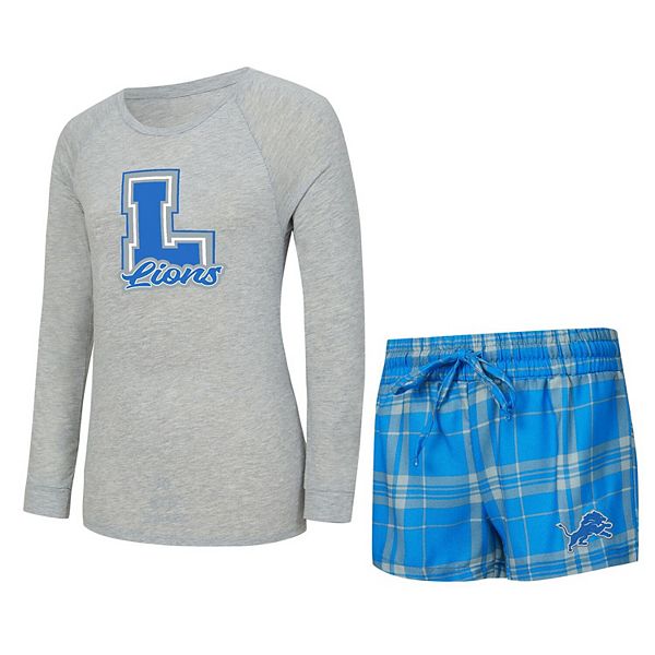

Женский комплект для сна с длинным рукавом и шортами concepts sport heather gray/blue detroit lions regulate plaid Unbranded