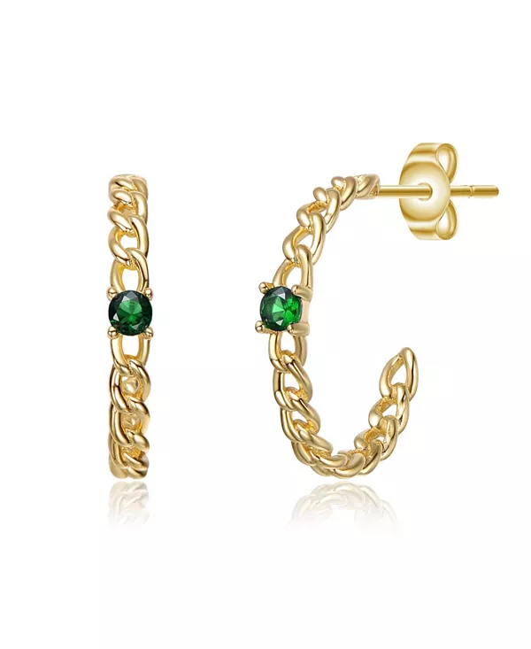 

Серьги-Кольца, плетеные, покрытые 14-каратным золотом с зелеными кубическими цирконами Rachel Glauber, green