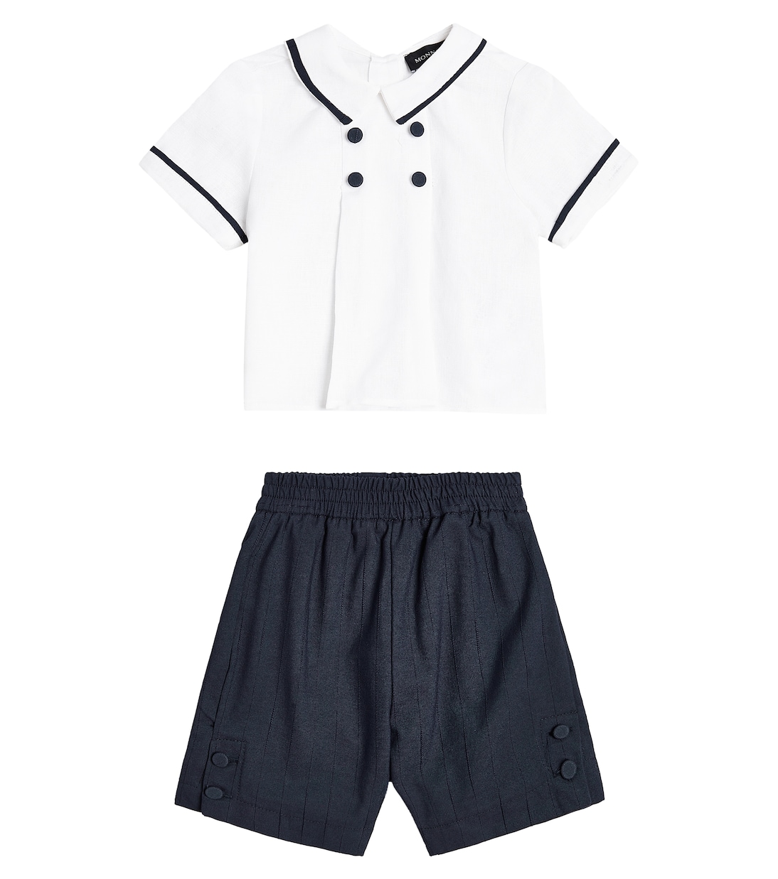 

Комплект из хлопка и льна с рубашкой и брюками Monnalisa, Panna+Blu