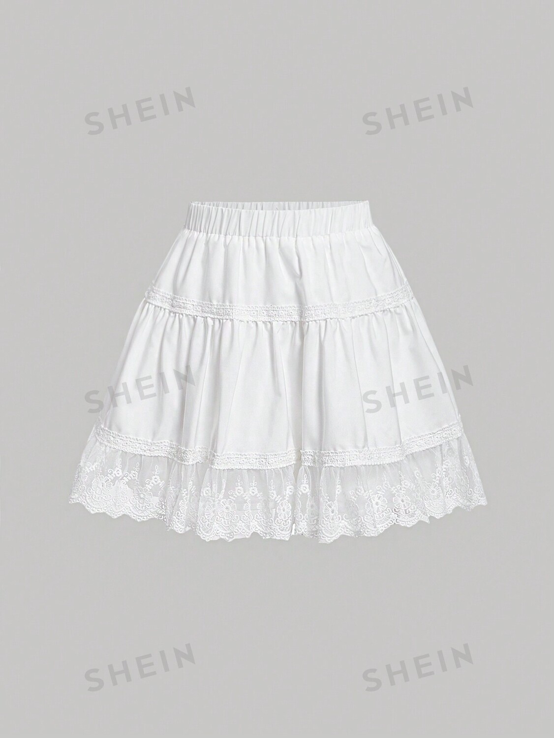 

MOD Юбка А-силуэта, винтажная, однотонная, с кружевным краем Shein, белый