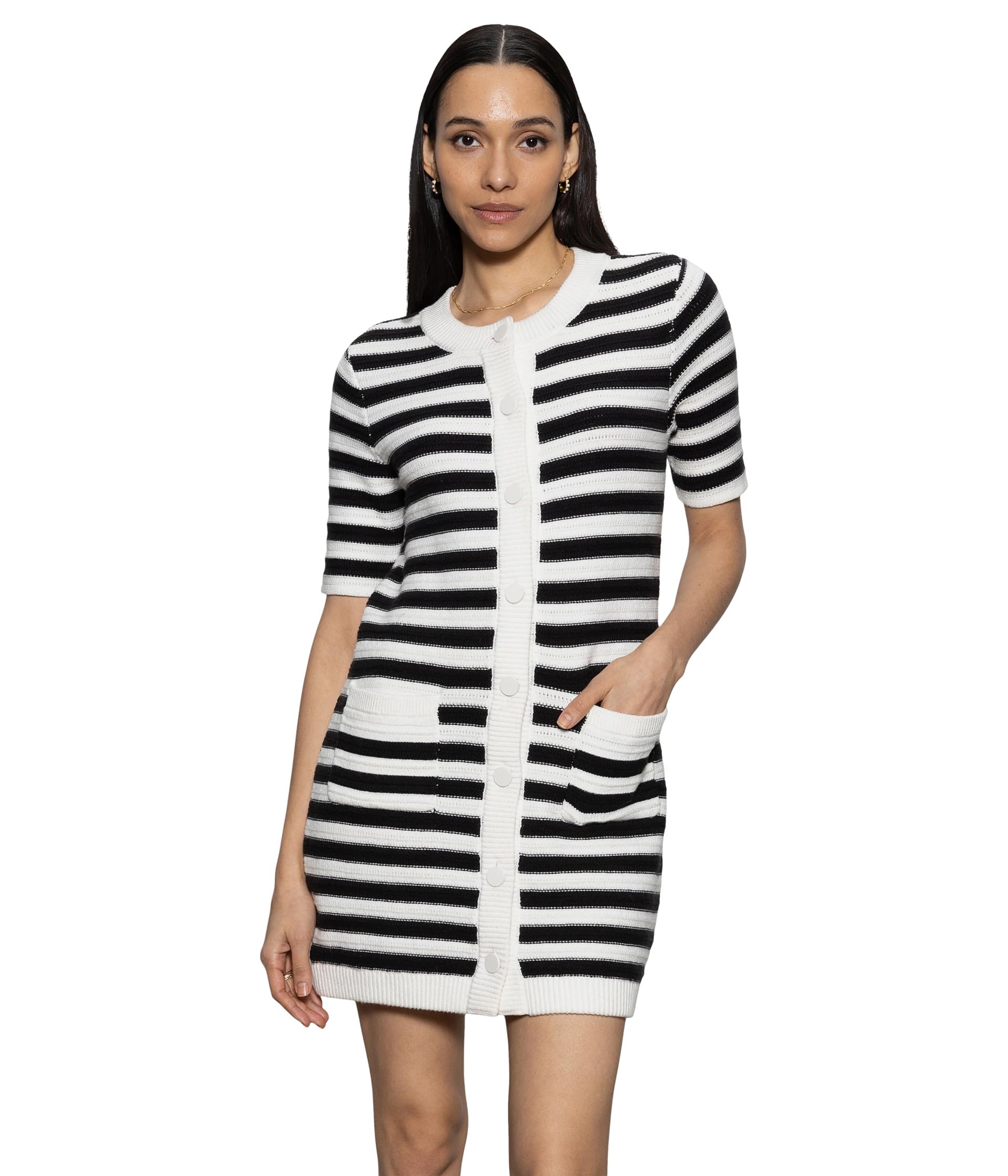 

Платье Sanctuary Button Front Knitted Dress, цвет Chalk/Black Stripe