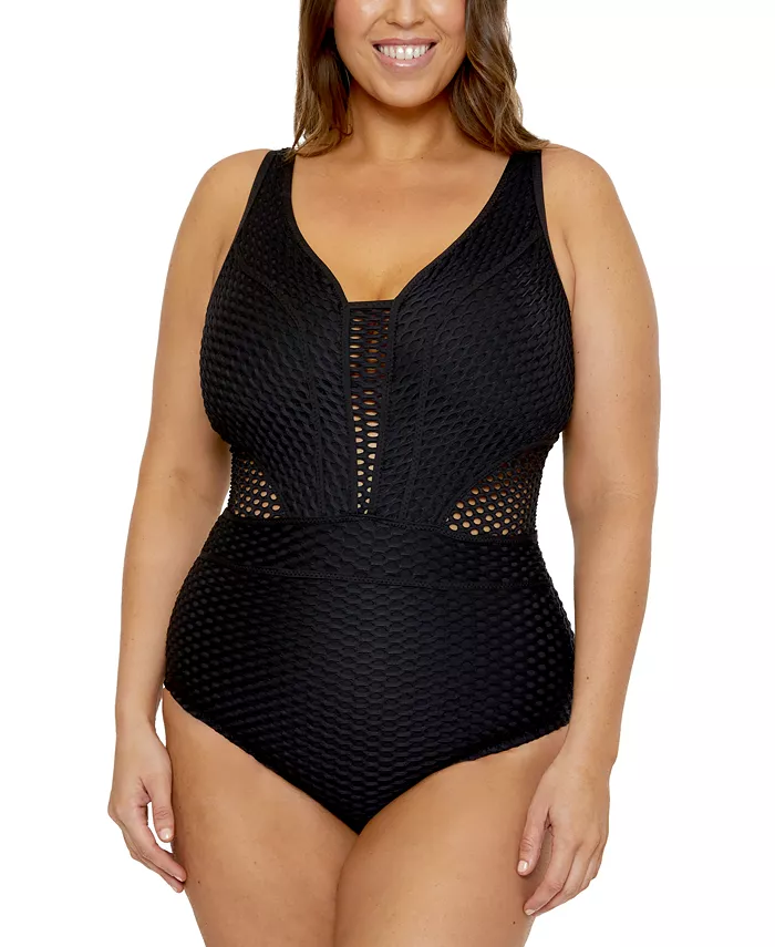 

Купальник цельнокроеный текстурированный Plus Size Castaway Becca ETC, черный