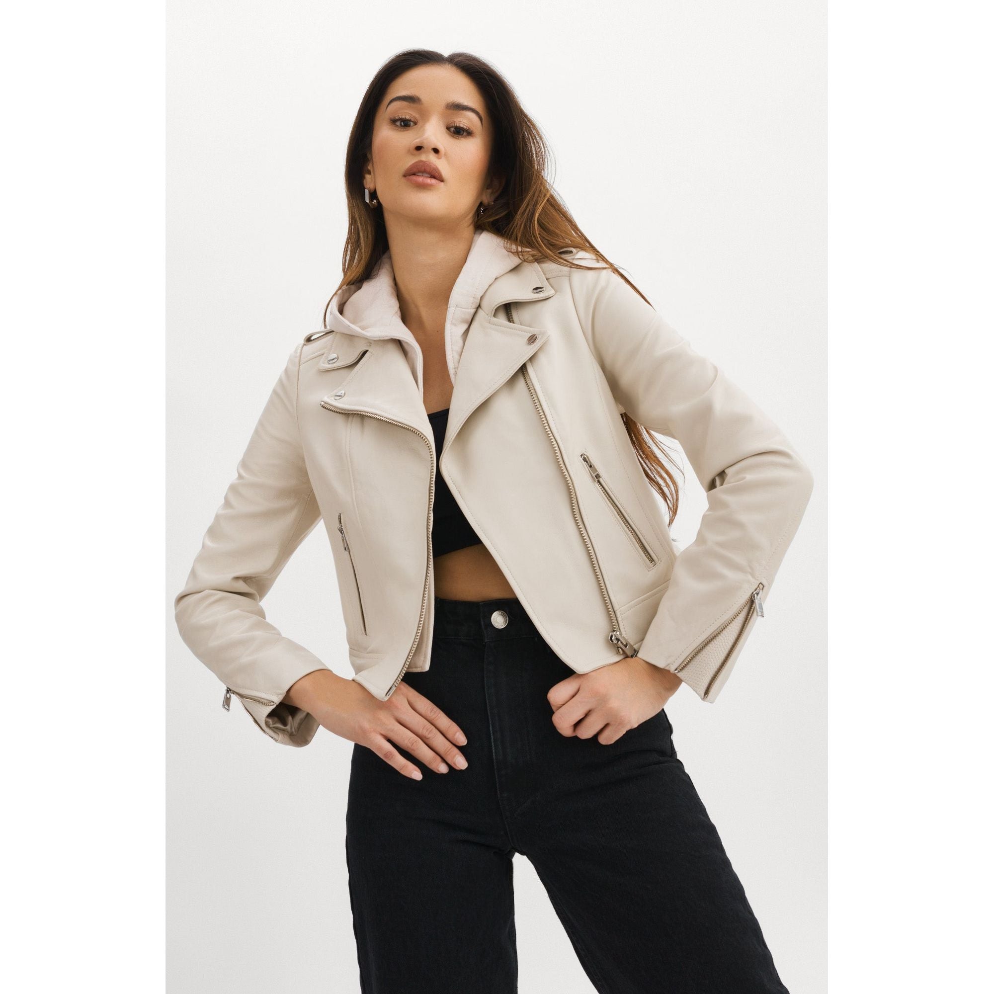 

Святой | Кожаная косуха со съемным капюшоном Lamarque, Bone