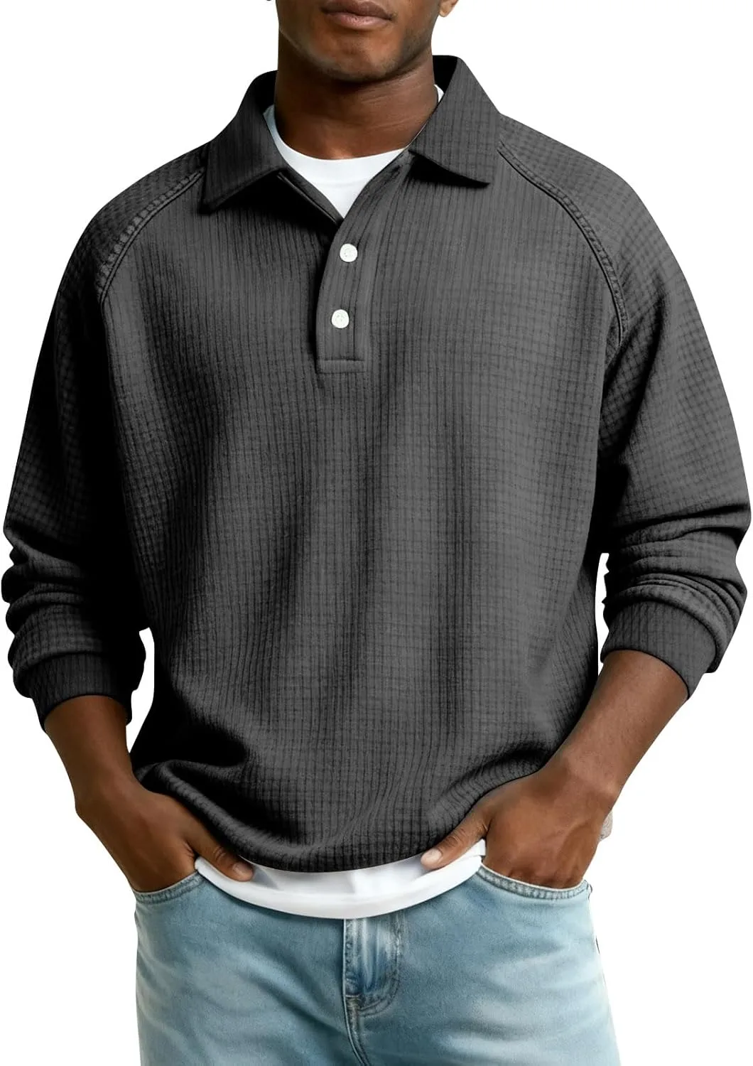 

Футболка-поло для мужчин Waffle с длинным рукавом и воротником