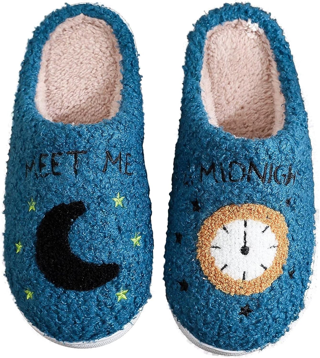 

Тапочки «Встретимся в полночь» для женщин и мужчин, пушистые тапочки из пены с эффектом памяти, теплые зимние тапочки, мягкие и уютные тапочки, домашние тапочки для пар, для дома и улицы Generic, синий