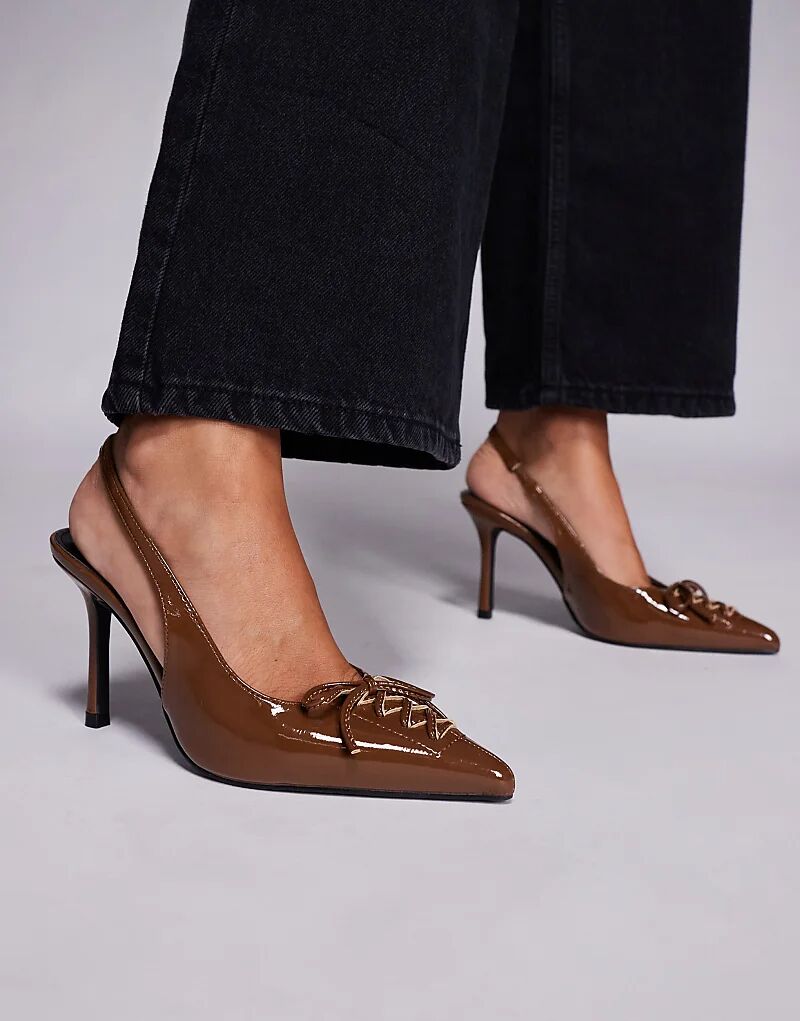 Туфли Public Desire Penelope с открытым носком и шнурками коричневого цвета