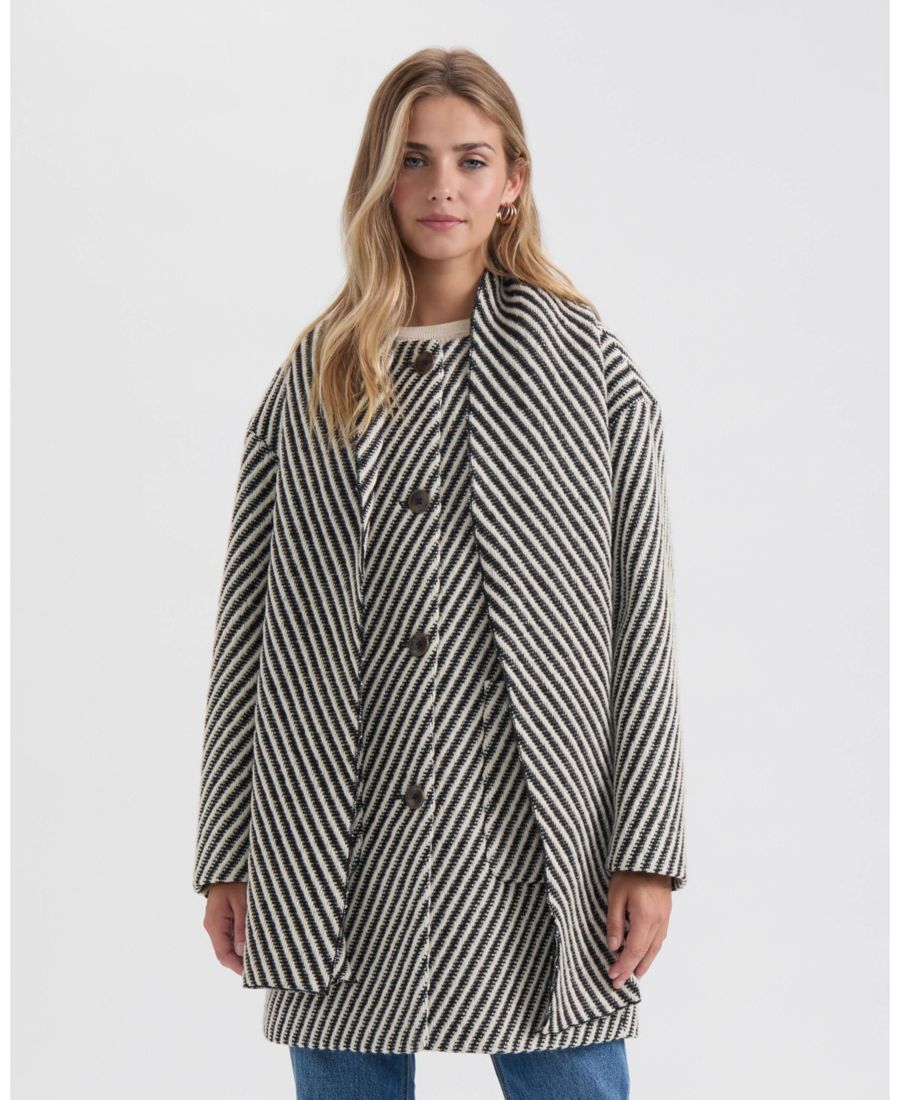 

Женское пальто из плотной саржевой ткани со съемным шарфом Ellen Tracy, White/black