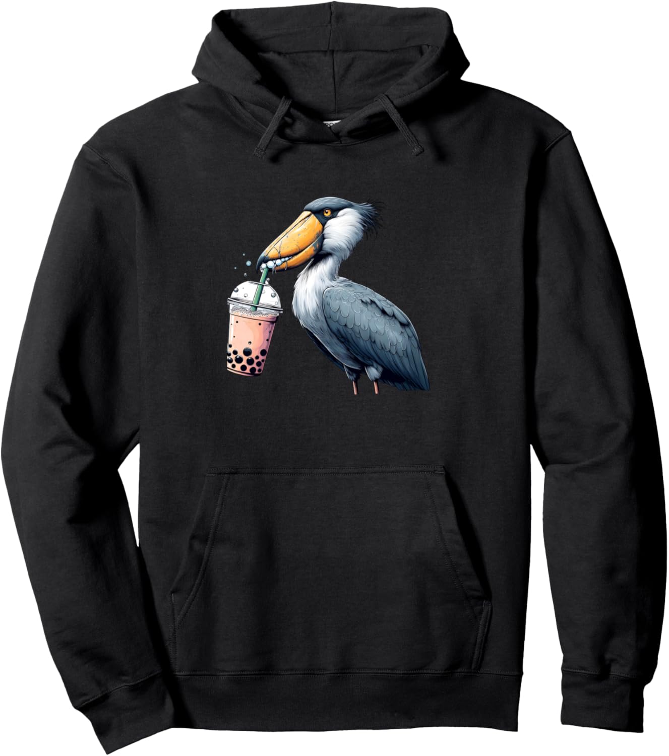 

Худи с изображением китоглава, пьющего чай с пузырьками Kawaii Shoebill Stork !, черный