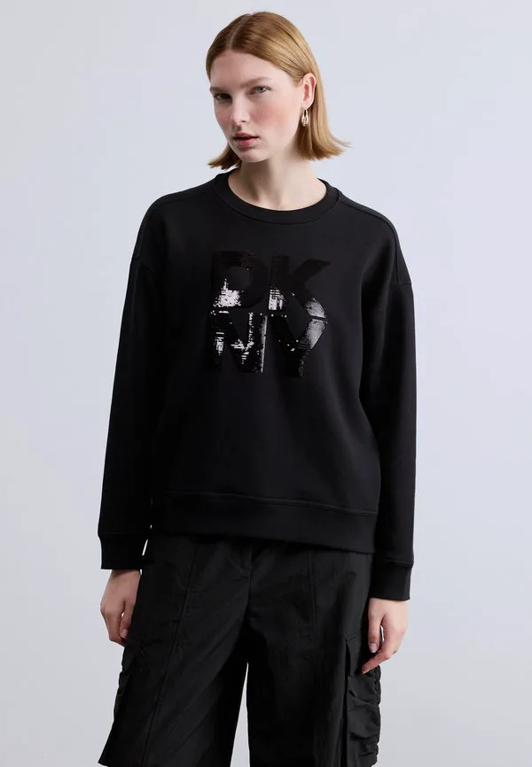 

Толстовка с логотипом и пайетками Dkny, Black, Черный, Толстовка с логотипом и пайетками Dkny, Black