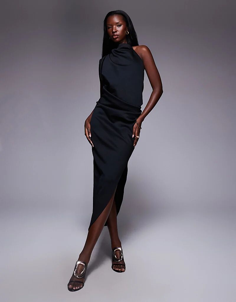 

Платье миди на одно плечо ASOS DESIGN черного цвета из ткани в стиле «скуба»