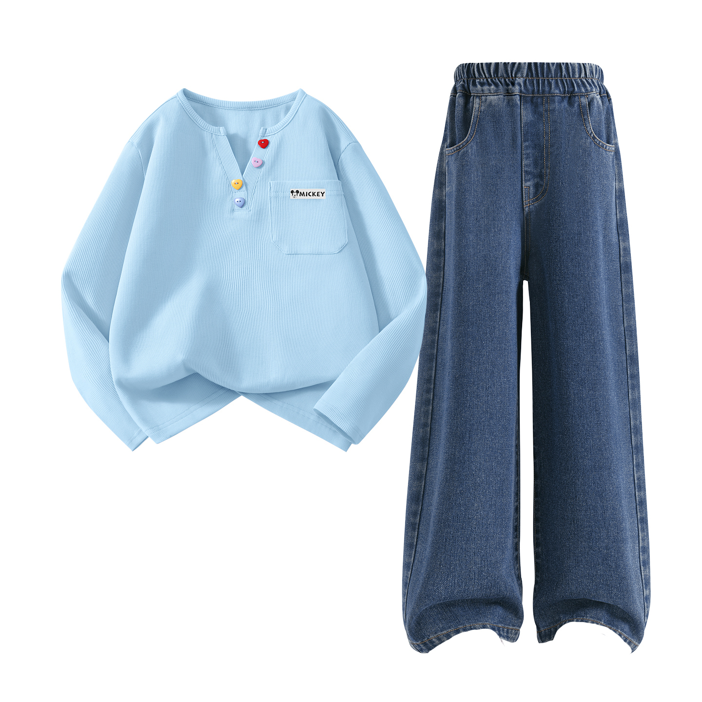 

Повседневная спортивная одежда для детей 3-7 лет Disney, Dihu Long Hook-And-Loop Lake Blue+Solid Color Denim Blue