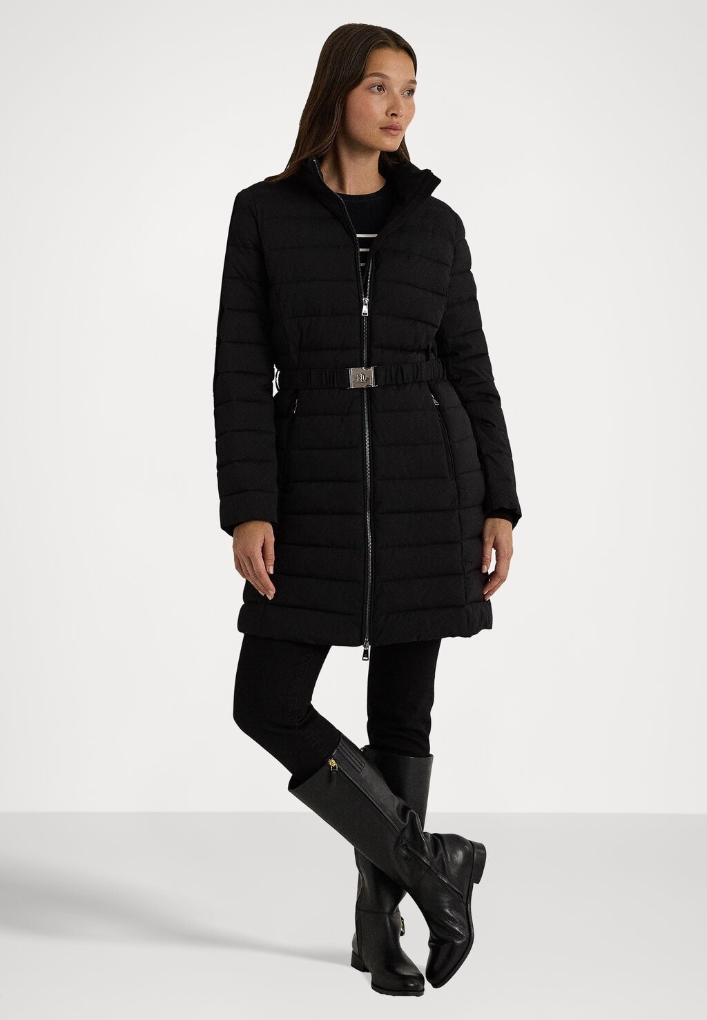 

Парка BELTED QUILTED MOCKNECK COAT Ralph Lauren, черный