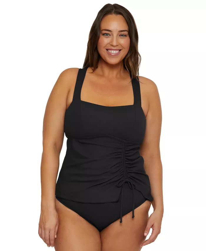 

Танкини-топ Plus Size Modern Edge Rib Multi-Way Becca ETC, черный