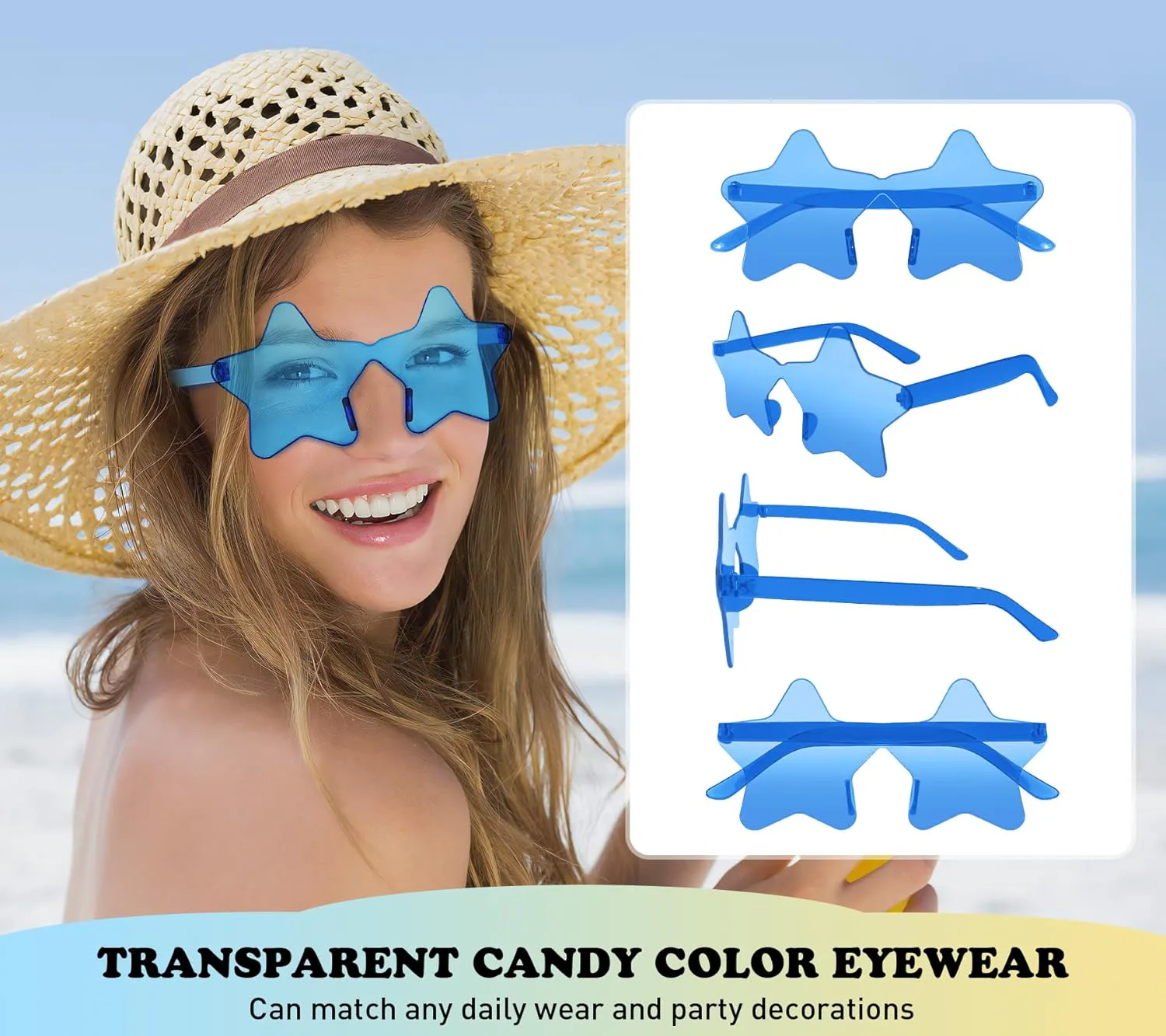 

Matcheck, набор из 40 солнцезащитных очков в форме звезды, без оправы, прозрачные, конфетных цветов, очки для вечеринок для взрослых, 40 Blue Gradient Color