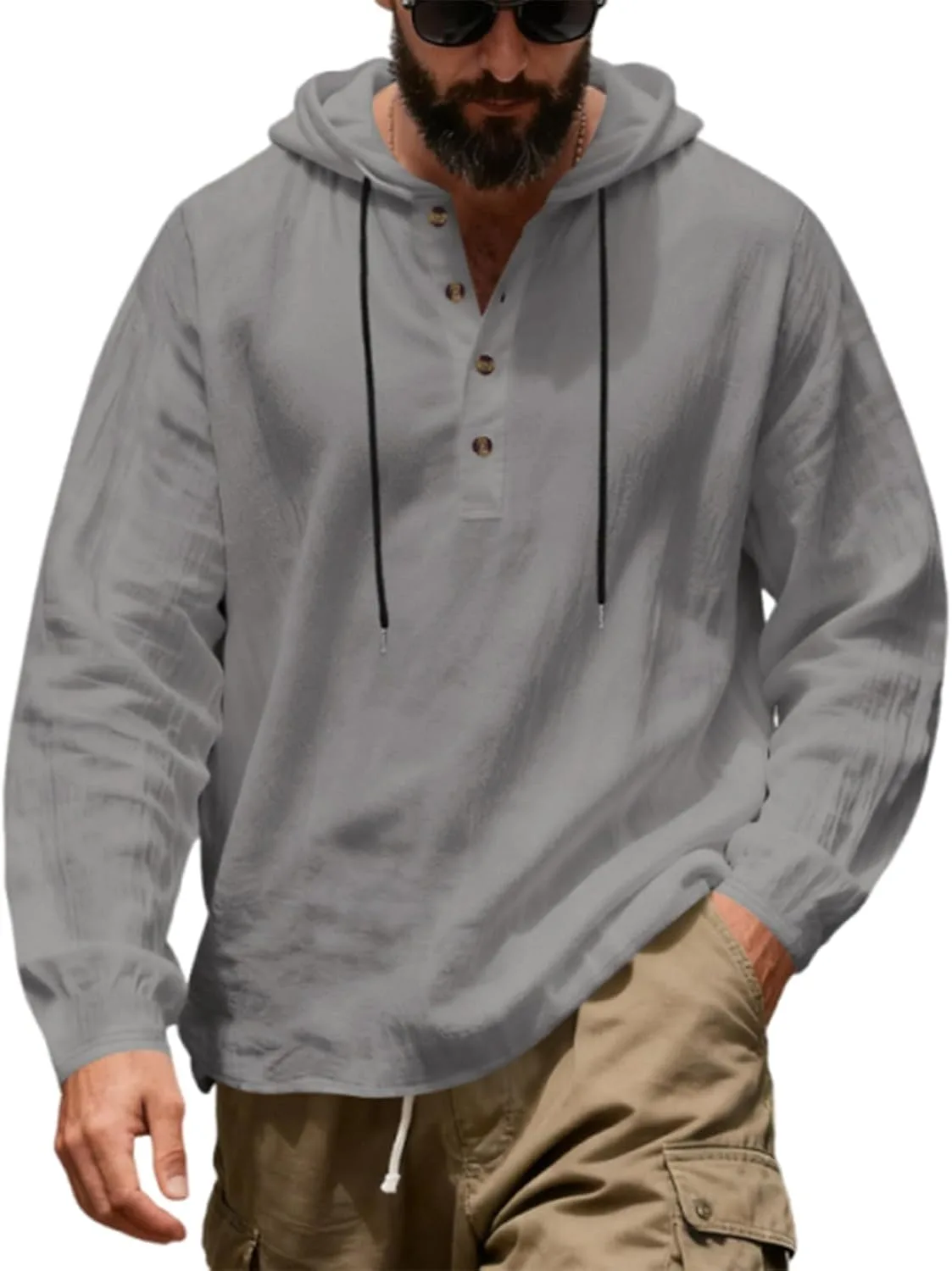 

Льняная рубашка для мужчин с капюшоном и длинным рукавом