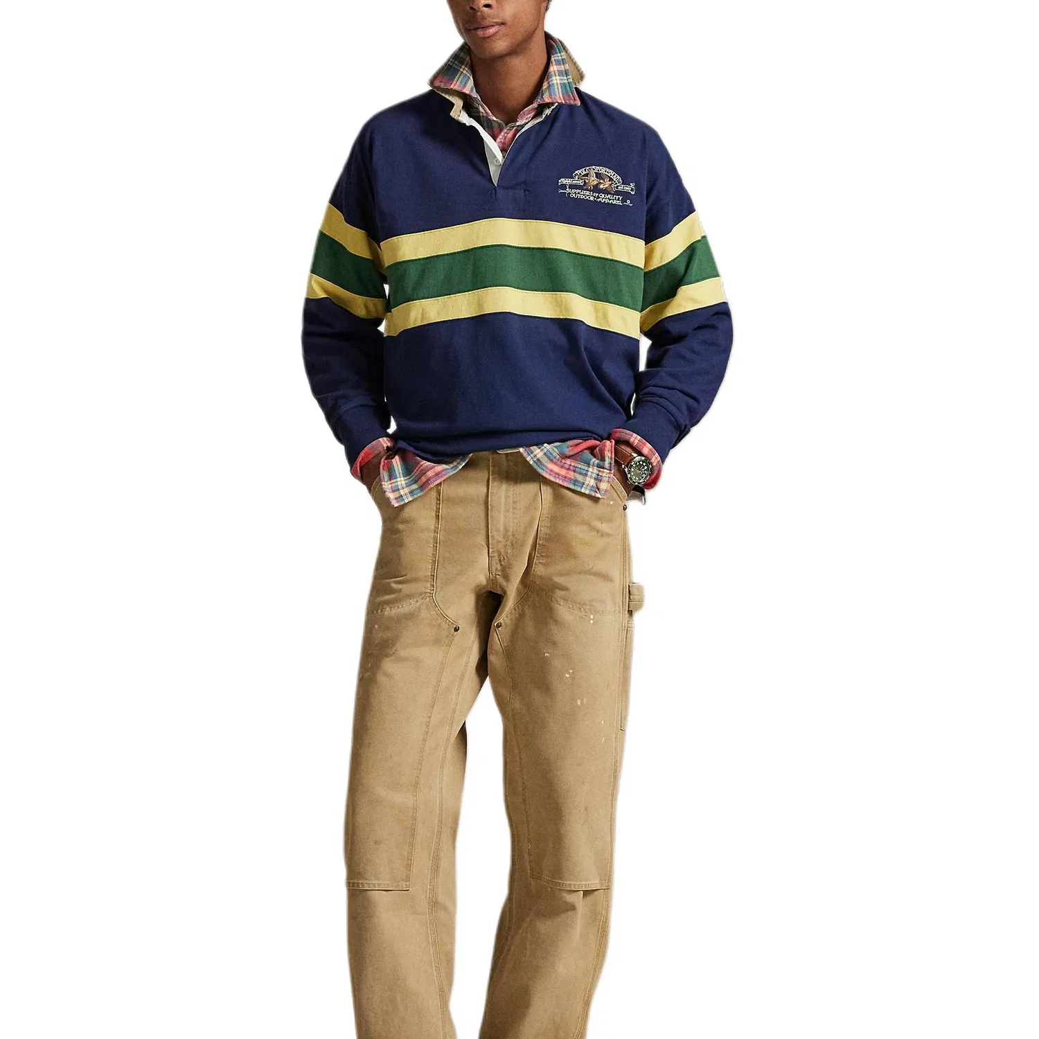 Поло с длинным рукавом и полосатой отделкой Polo Ralph Lauren, Newport Marine Blue — фото 4