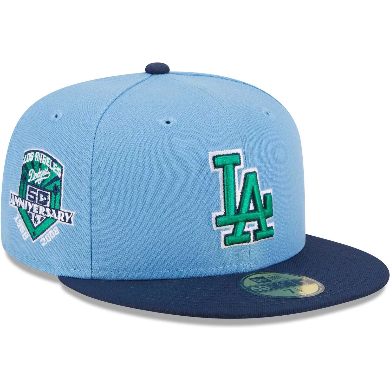 

Мужская New Era Голубой/Темно-синий Los Angeles Dodgers Green Undervisor 59FIFTY Облегающая шляпа