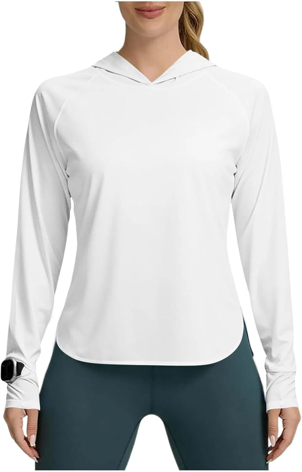 Женская худи-футболка UPF 50+ UV Protection, Generic, #01 White — фото 3