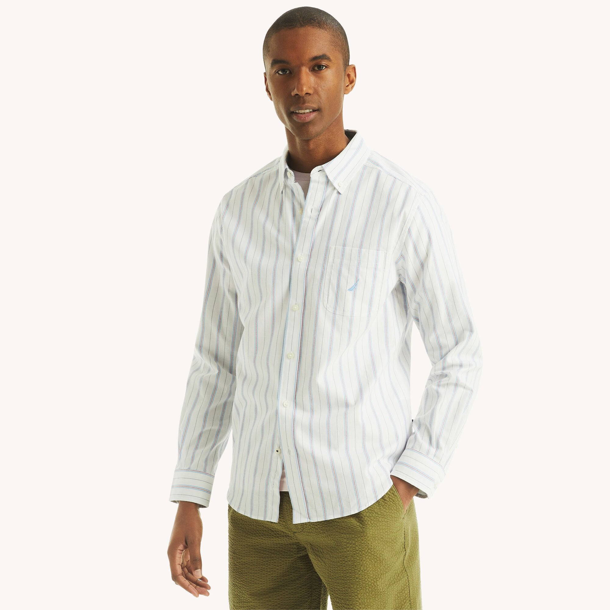 

Мужская полосатая рубашка Оксфорд Nautica, цвет bright white