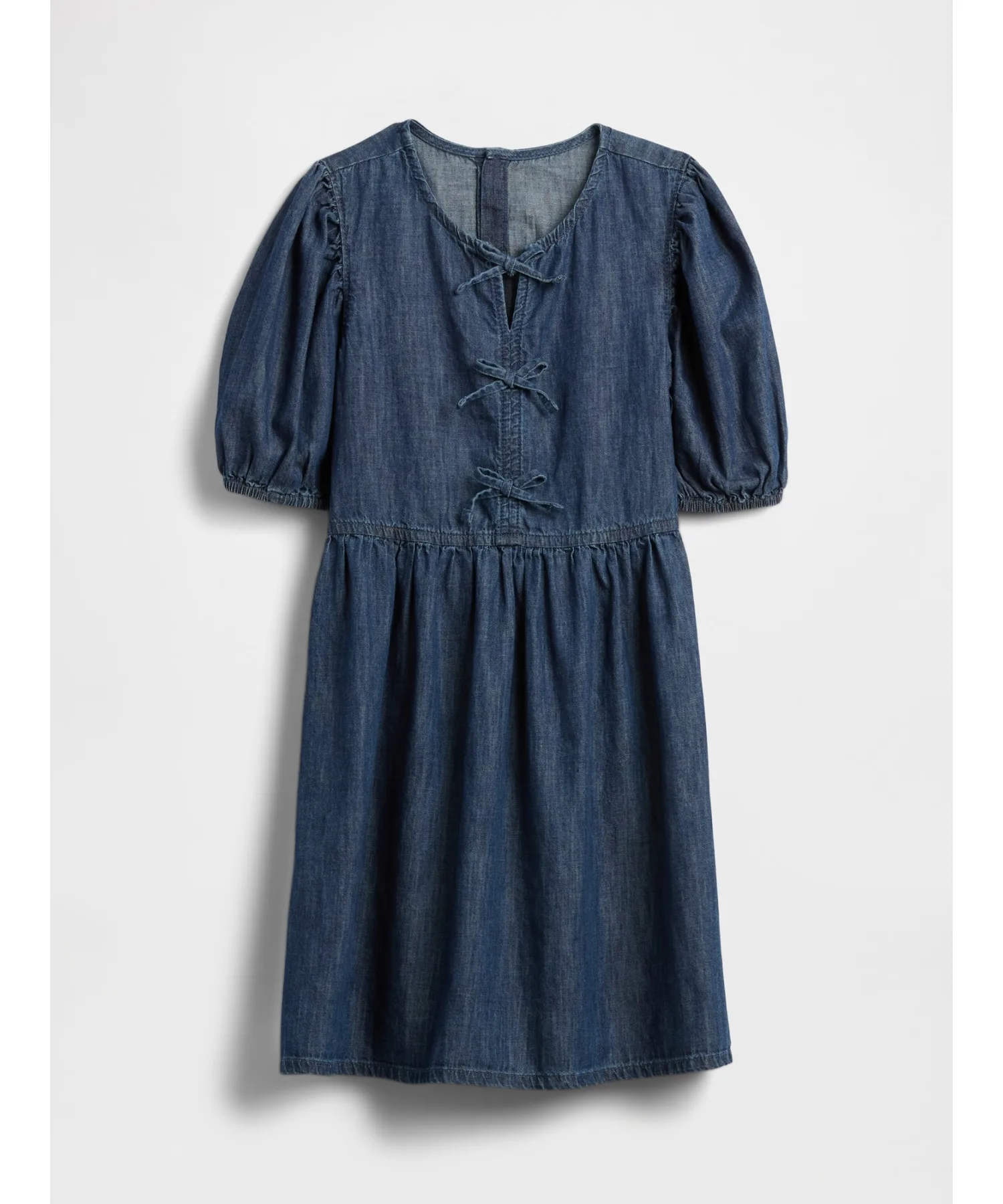 Детское платье из денима с короткими рукавами GAP Denim Puff Dress синие — фото 2