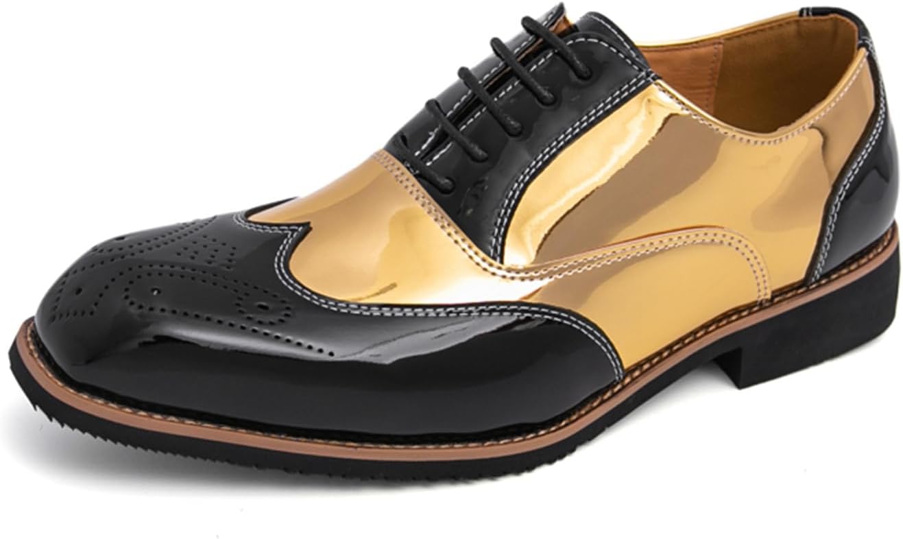 

Мужские двухцветные броги из лакированной кожи, шнуровка, оксфорды, разноцветные с декоративной перфорацией, с крыльями и лоскутной отделкой, с круглым носком, дерби для бизнеса, официальных мероприятий, свадеб и выпускных Qklmwes