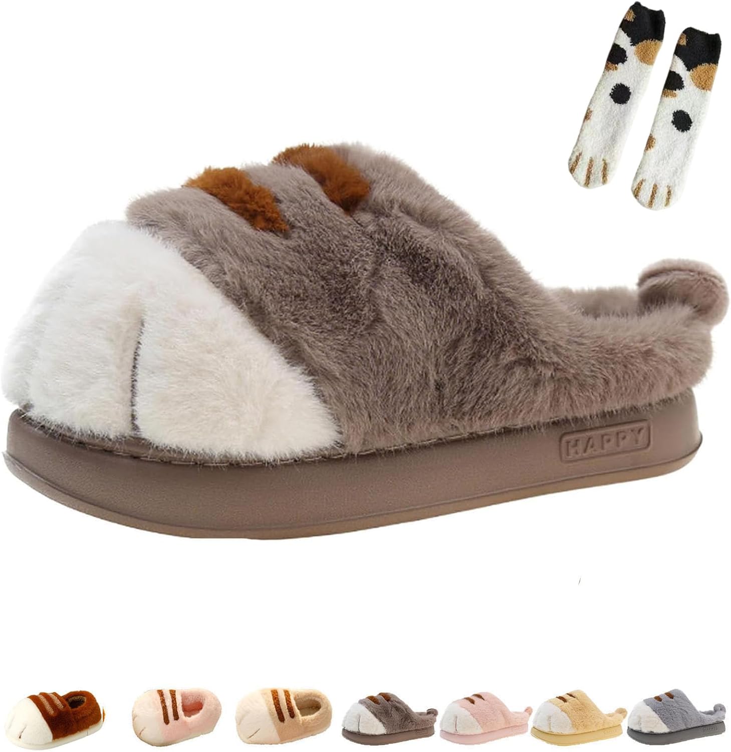 

Тапочки в виде кошачьих лапок для женщин и мужчин Generic, коричневый