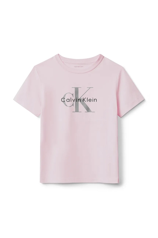 Детская хлопковая футболка Calvin Klein Jeans, розовый — фото 2