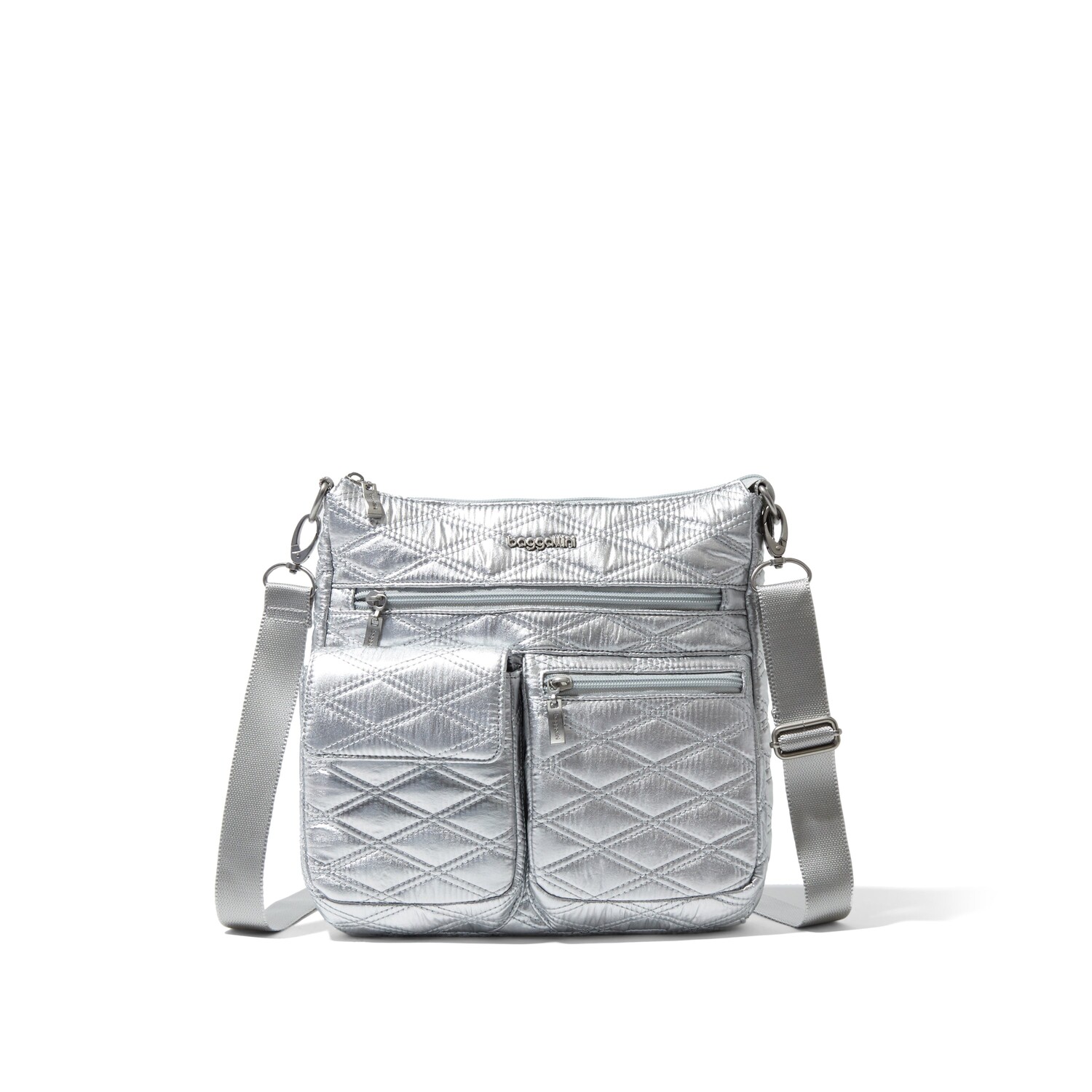 

Baggallini Женская тонкая сумка через плечо Modern Everywhere с RFID-браслетом, цвет Silver Metallic Quilt, Серебристый, Baggallini Женская тонкая сумка через плечо Modern Everywhere с RFID-браслетом, цвет Silver Metallic Quilt
