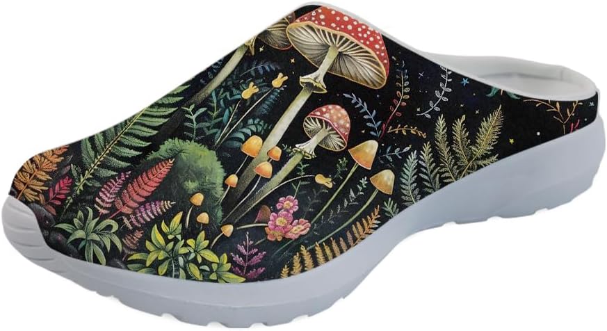 

Женские слипоны-кроссовки Forchrinse с тропическим ананасом и плюмерией, дышащие, для ходьбы, сабо, домашние и пляжные тапочки, обувь для медсестер, легкие, Retro Mushroom