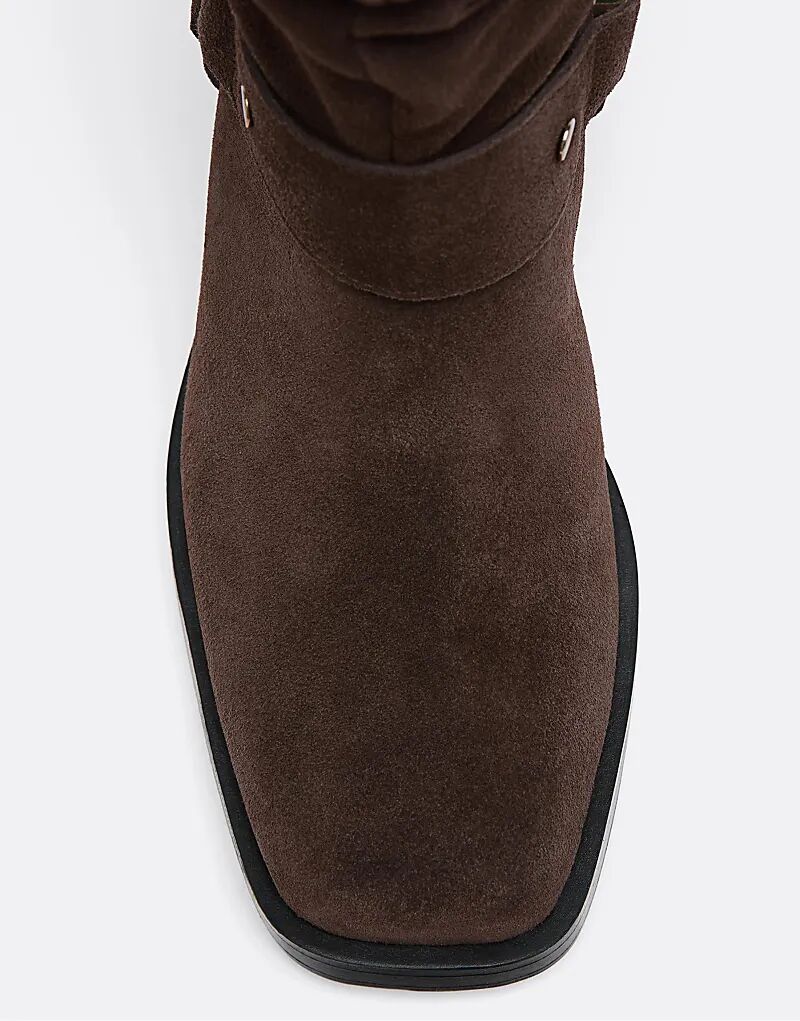 Ботильоны Stradivarius Flat из кожи с пряжкой коричневого цвета — фото 3