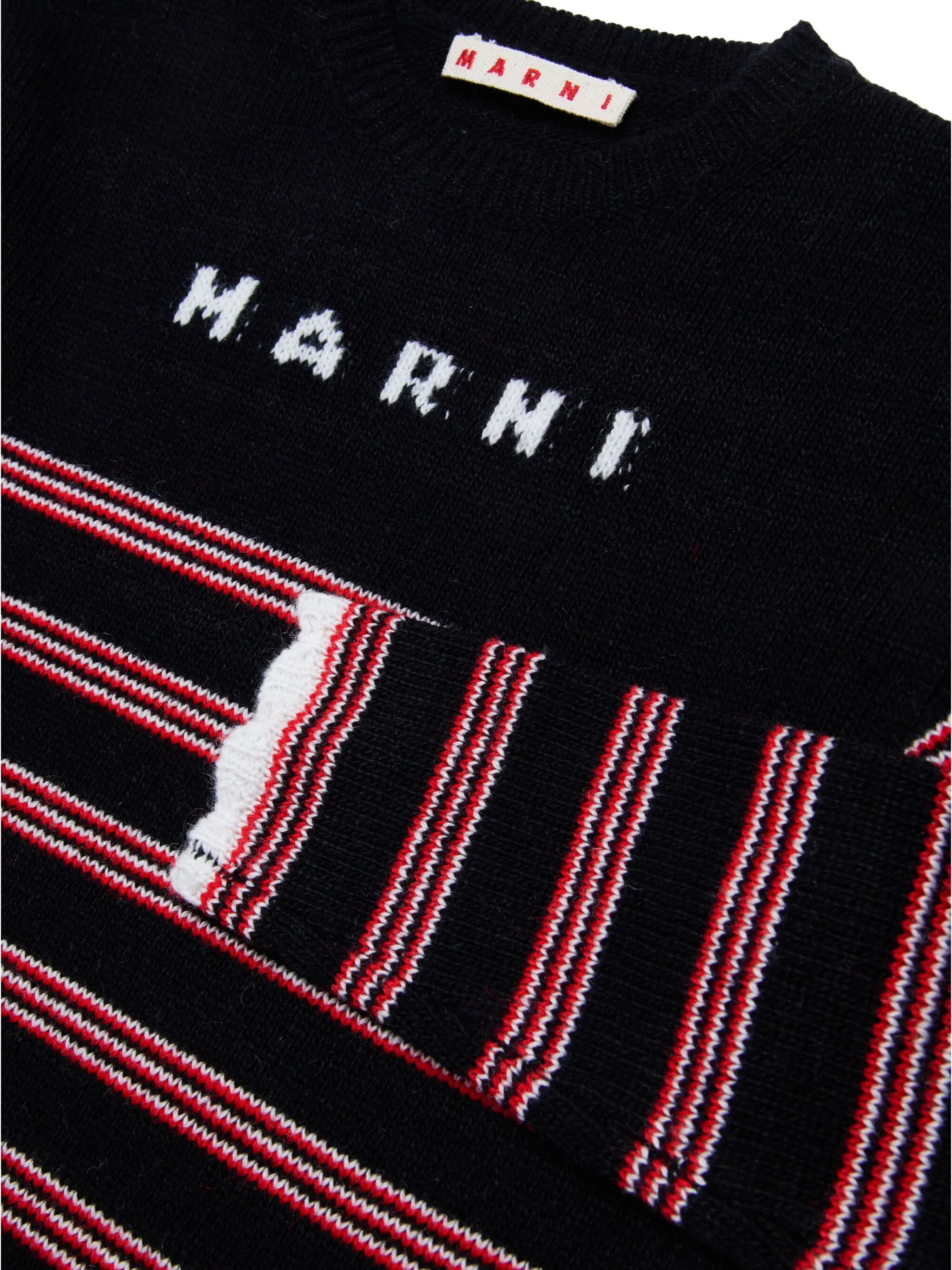 Платье в полоску вязки интарсия Marni Kids, черный — фото 4