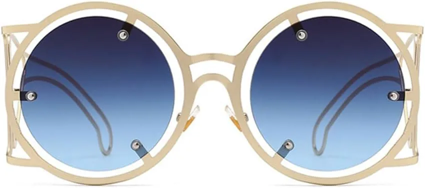 

Круглые солнцезащитные очки в стиле стимпанк для женщин, панк, металлическая оправа, солнцезащитные очки, защита от ультрафиолета UV400 HDUBFY, Gold-bluepink