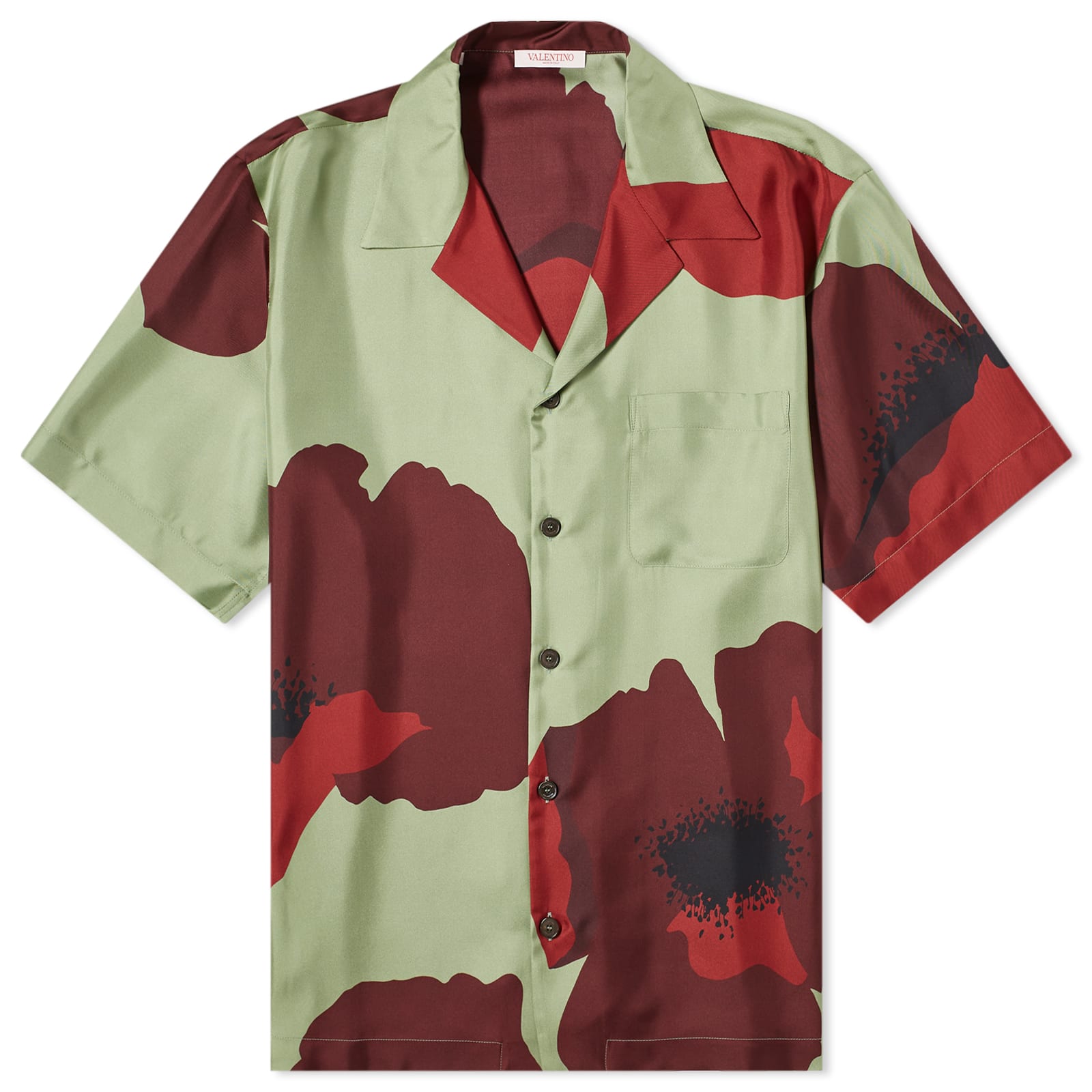 

Рубашка с коротким рукавом Valentino Flower Portrait Silk Vacation Shirt, цвет Menta/Rosso/Rubin