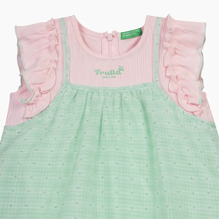 Детское платье Lovely Check Emboss, мятное, от Benetton Kids — фото 3