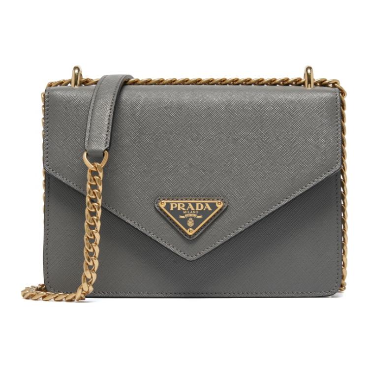 

Кожаная сумка через плечо на ремне женская серая PRADA